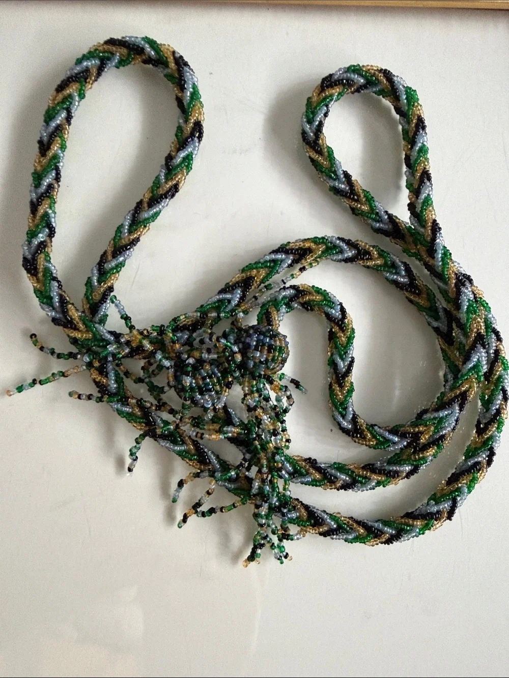 VTG Braided Seed Bead Long Lariat Belt / Necklace 50” Multicolored